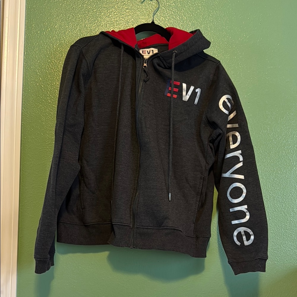 EV1 Black Hoodie with Red and White Accents